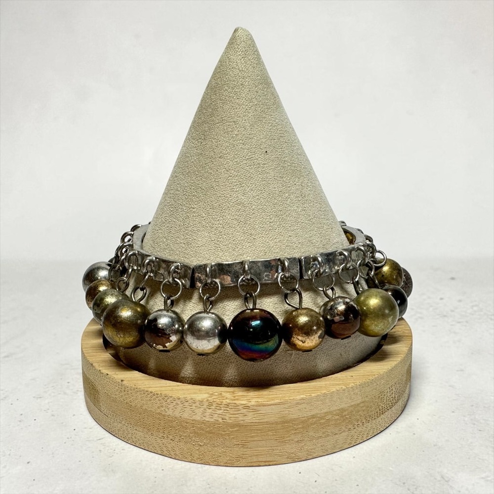 Vintage Style Dangle Bead Stretch Bracelet Mixed Metallic Orb Charms